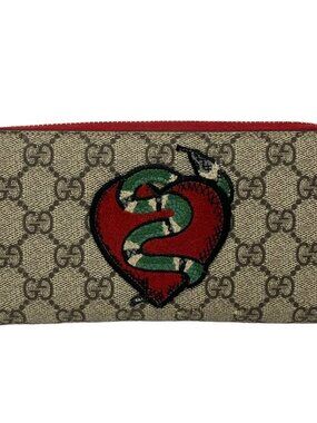 GUCCI GG 456863 Beige Red Multi PVC Leather Long Wallet